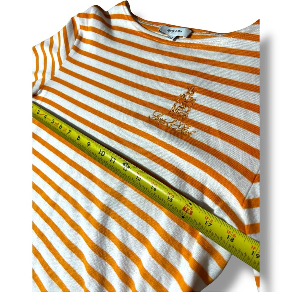 Sporty & Rich Orange and White Striped Long Sleeve Lightweight Knit Sweater Top - Picture 11 of 15